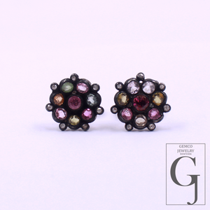 Multi Tourmaline & Rosecut Pave Diamonds Earrings 925 Sterling Silver Handmade Finish Diamond Jewelry Gift For Her