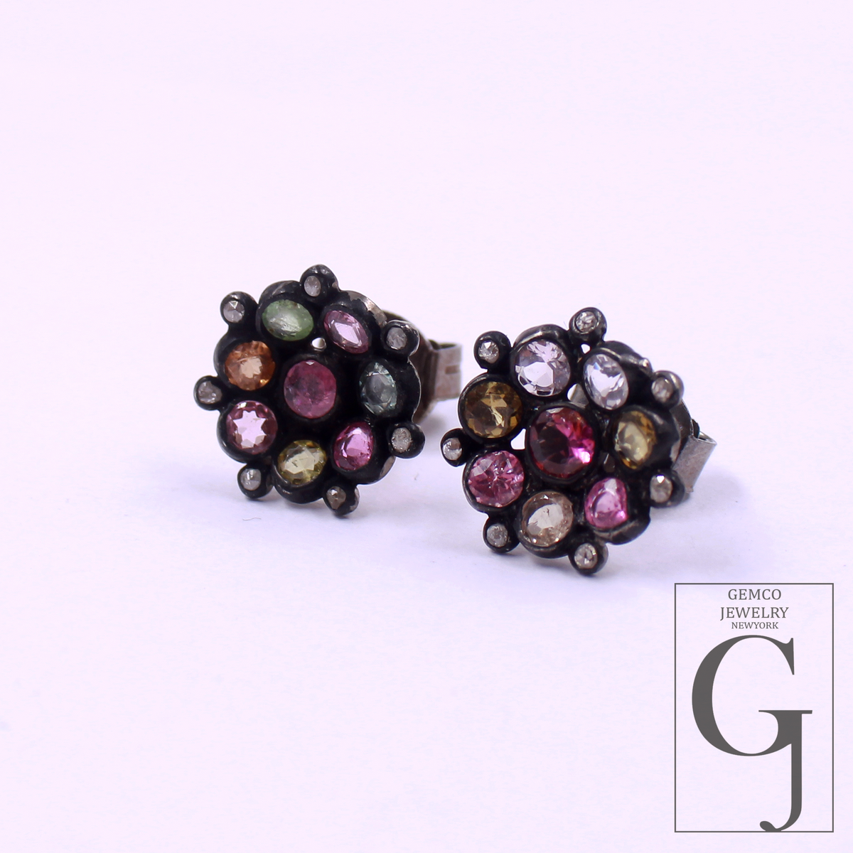 Multi Tourmaline & Rosecut Pave Diamonds Earrings 925 Sterling Silver Handmade Finish Diamond Jewelry Gift For Her