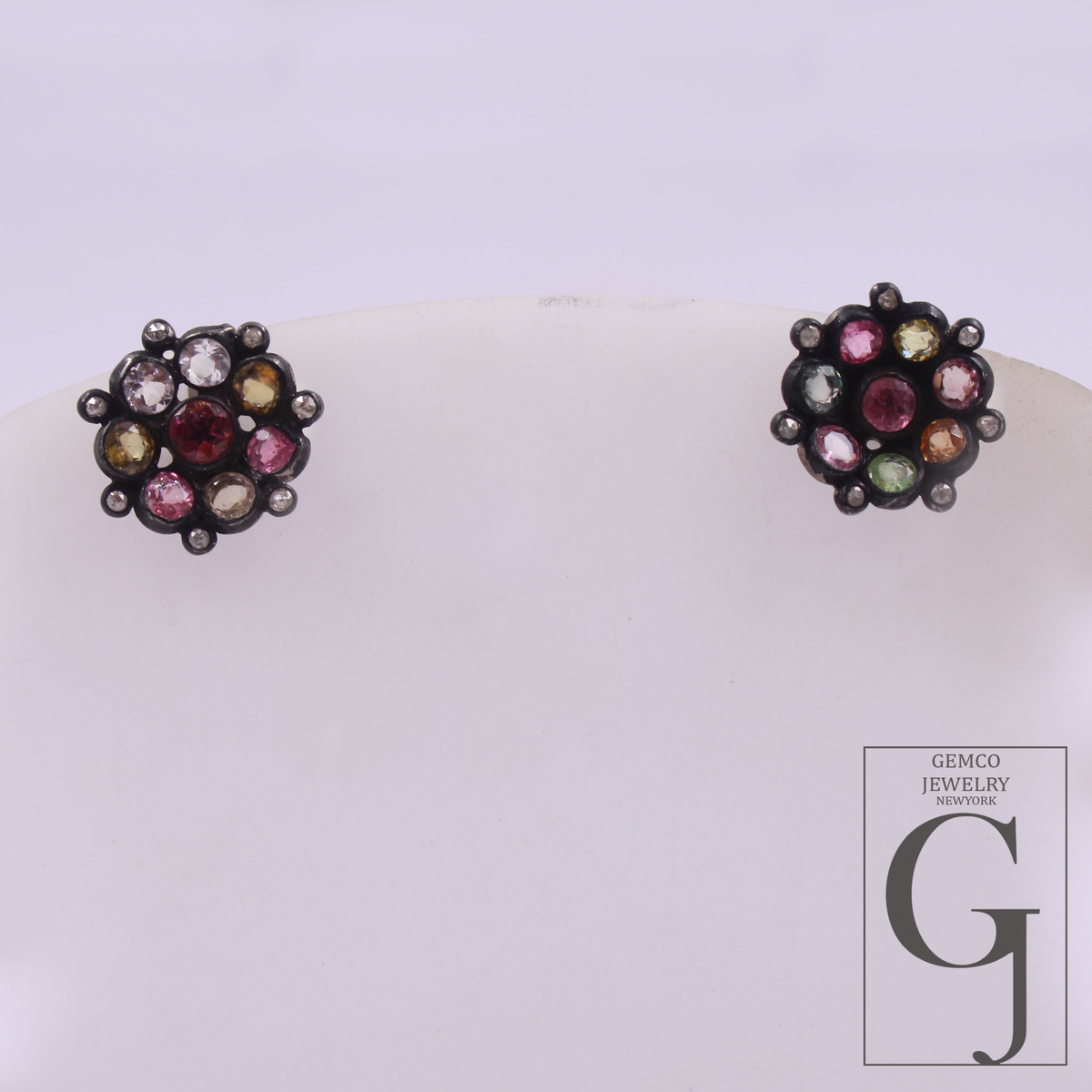 Multi Tourmaline & Rosecut Pave Diamonds Earrings 925 Sterling Silver Handmade Finish Diamond Jewelry Gift For Her
