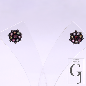 Multi Tourmaline & Rosecut Pave Diamonds Earrings 925 Sterling Silver Handmade Finish Diamond Jewelry Gift For Her
