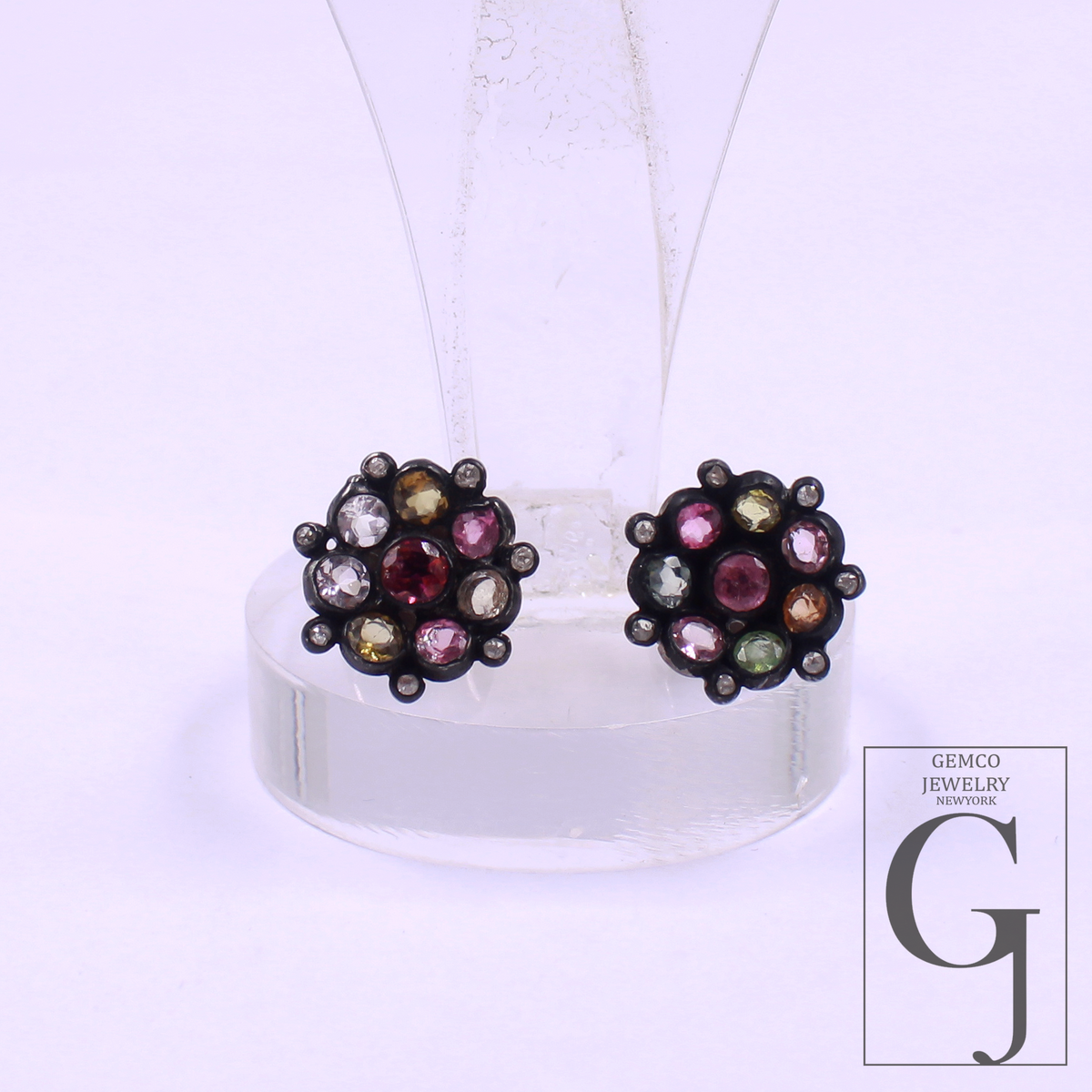 Multi Tourmaline & Rosecut Pave Diamonds Earrings 925 Sterling Silver Handmade Finish Diamond Jewelry Gift For Her