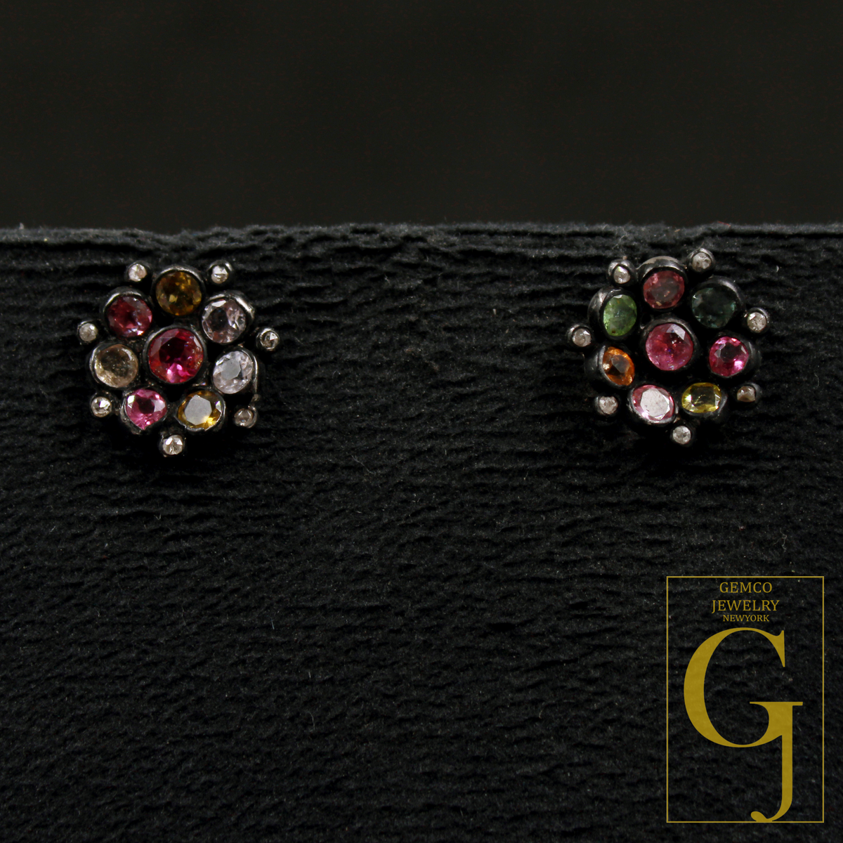 Multi Tourmaline & Rosecut Pave Diamonds Earrings 925 Sterling Silver Handmade Finish Diamond Jewelry Gift For Her