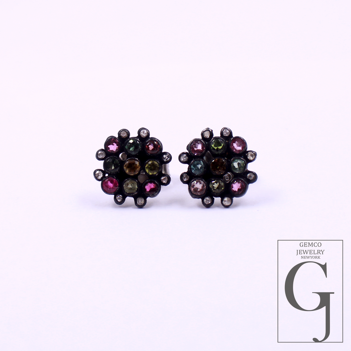 Beautiful Natural Multi Tourmaline Earrings With Rosecut Pave Diamonds 925 Sterling Silver Handmade Finish Jewelry Gift For Her