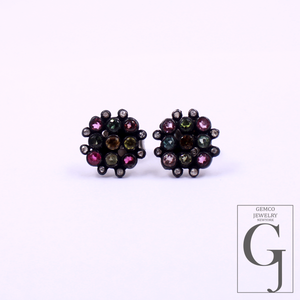 Beautiful Natural Multi Tourmaline Earrings With Rosecut Pave Diamonds 925 Sterling Silver Handmade Finish Jewelry Gift For Her