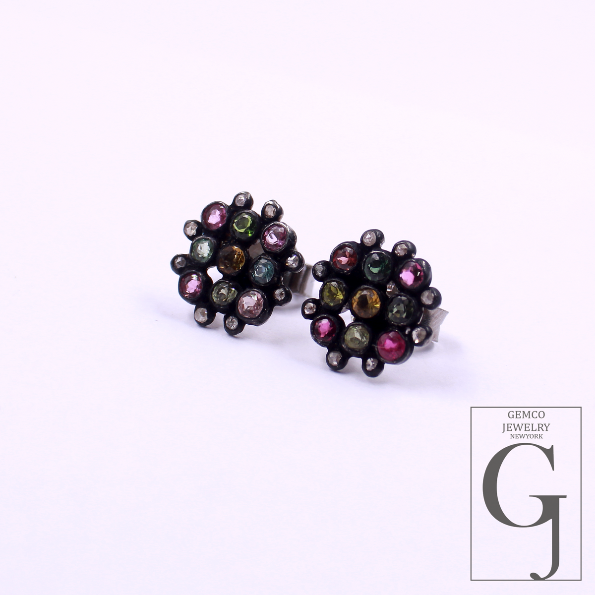 Beautiful Natural Multi Tourmaline Earrings With Rosecut Pave Diamonds 925 Sterling Silver Handmade Finish Jewelry Gift For Her