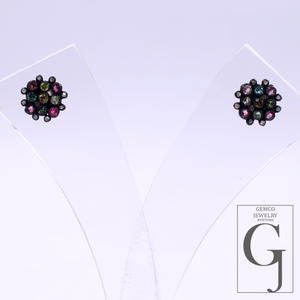 Beautiful Natural Multi Tourmaline Earrings With Rosecut Pave Diamonds 925 Sterling Silver Handmade Finish Jewelry Gift For Her