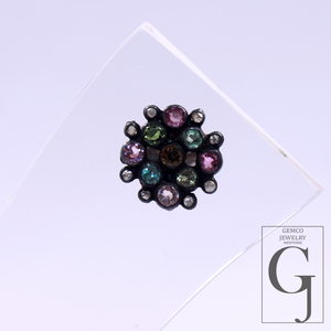 Beautiful Natural Multi Tourmaline Earrings With Rosecut Pave Diamonds 925 Sterling Silver Handmade Finish Jewelry Gift For Her