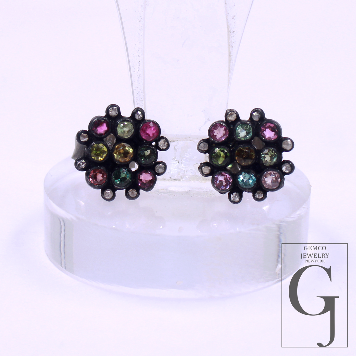 Beautiful Natural Multi Tourmaline Earrings With Rosecut Pave Diamonds 925 Sterling Silver Handmade Finish Jewelry Gift For Her