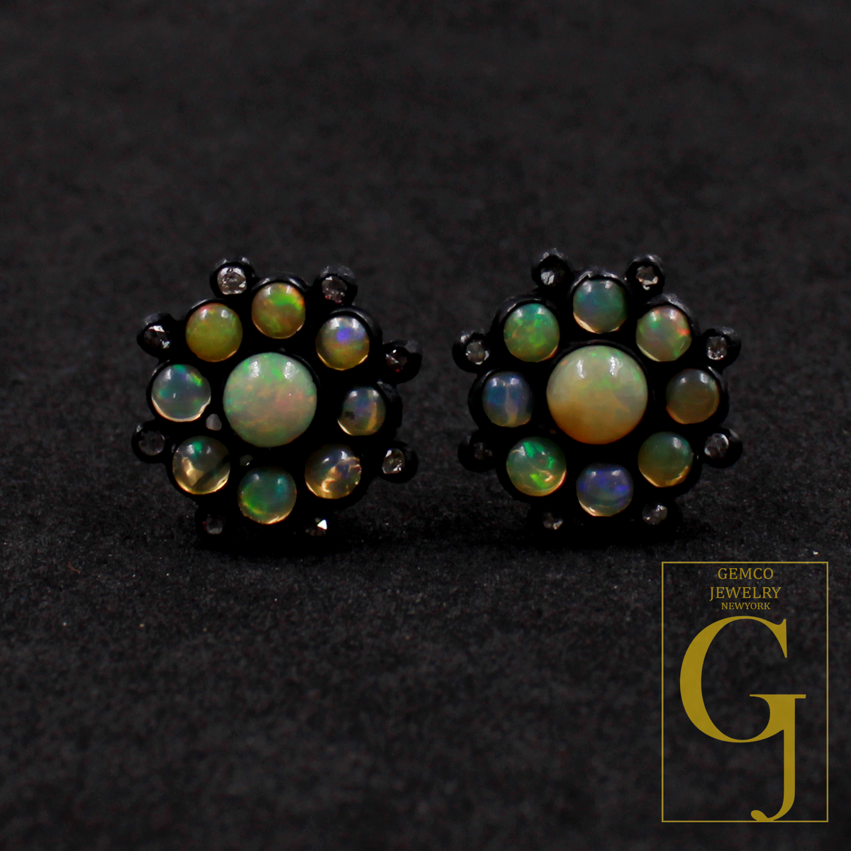Natural Ethiopian Opal Earrings With Rosecut Pave Diamonds In 925 Sterling Silver Handmade Finish Opal Earrings Jewelry For Everyday Wear