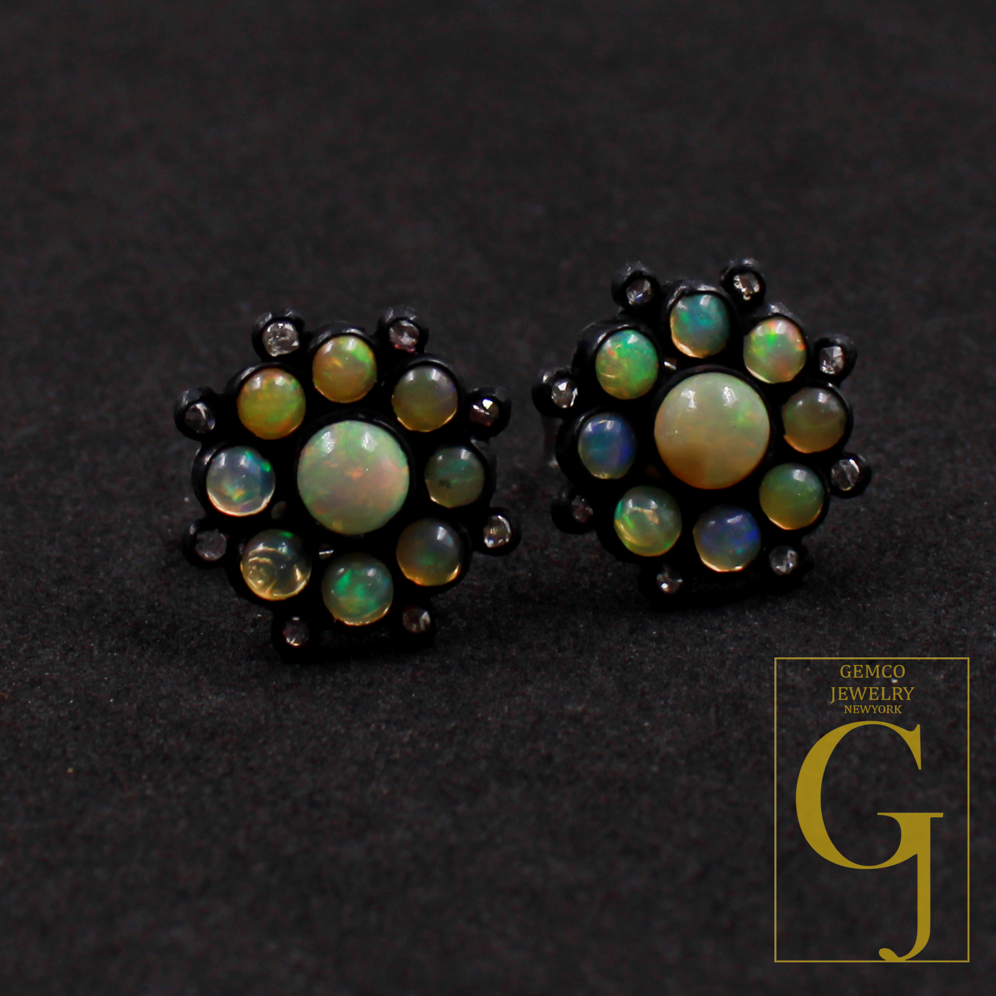 Natural Ethiopian Opal Earrings With Rosecut Pave Diamonds In 925 Sterling Silver Handmade Finish Opal Earrings Jewelry For Everyday Wear