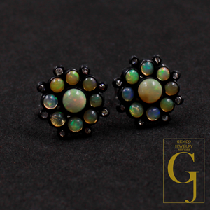 Natural Ethiopian Opal Earrings With Rosecut Pave Diamonds In 925 Sterling Silver Handmade Finish Opal Earrings Jewelry For Everyday Wear