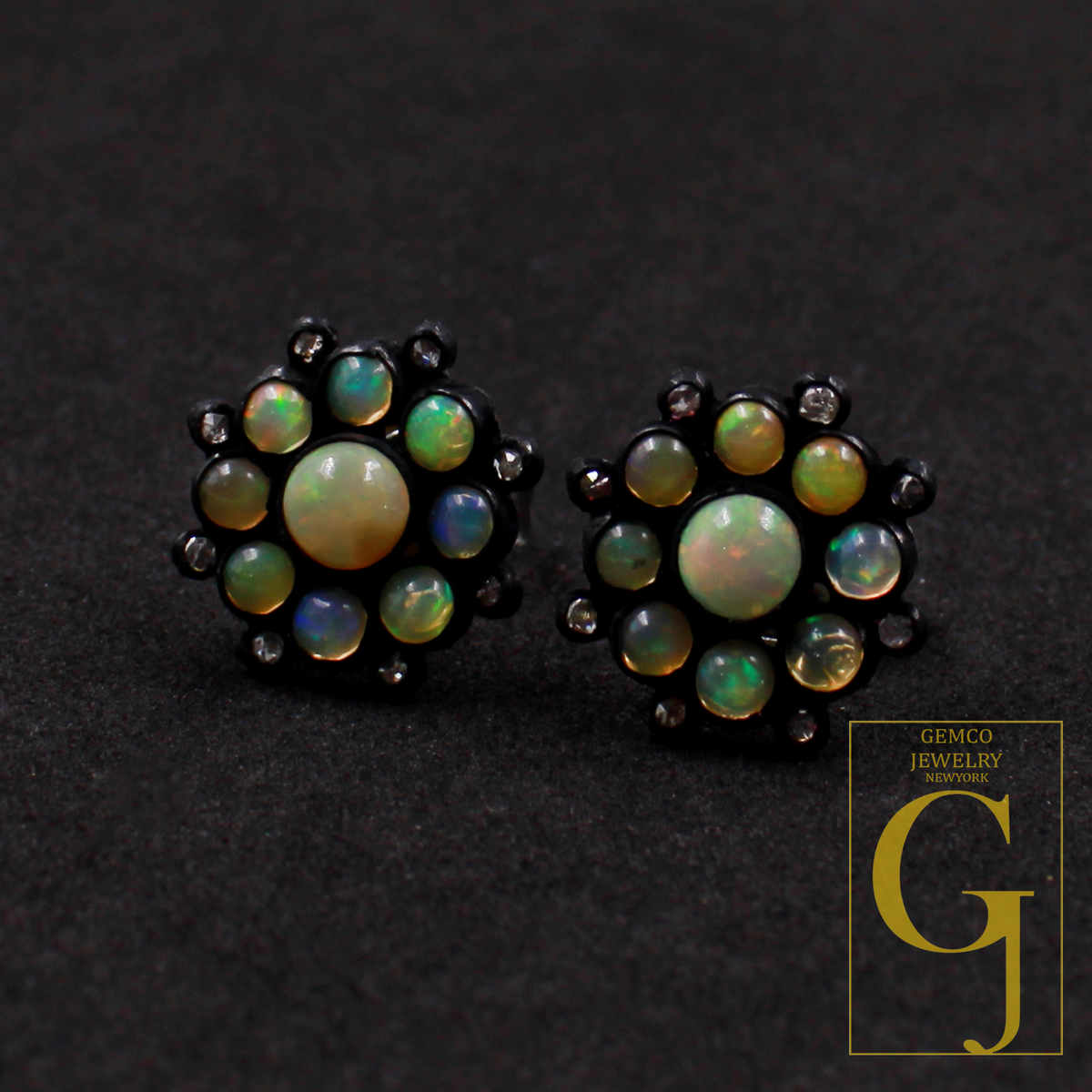 Natural Ethiopian Opal Earrings With Rosecut Pave Diamonds In 925 Sterling Silver Handmade Finish Opal Earrings Jewelry For Everyday Wear