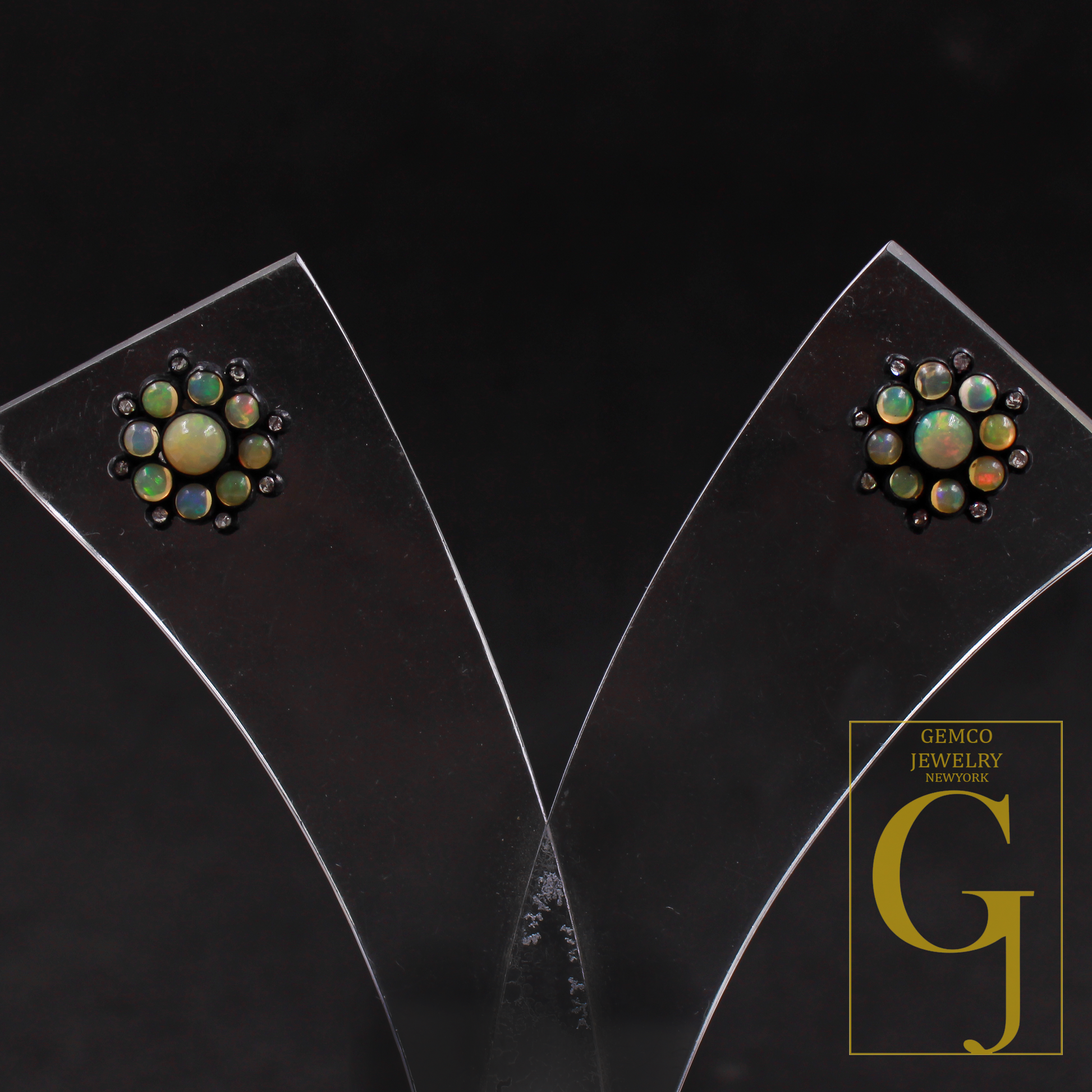 Natural Ethiopian Opal Earrings With Rosecut Pave Diamonds In 925 Sterling Silver Handmade Finish Opal Earrings Jewelry For Everyday Wear
