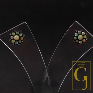 Natural Ethiopian Opal Earrings With Rosecut Pave Diamonds In 925 Sterling Silver Handmade Finish Opal Earrings Jewelry For Everyday Wear