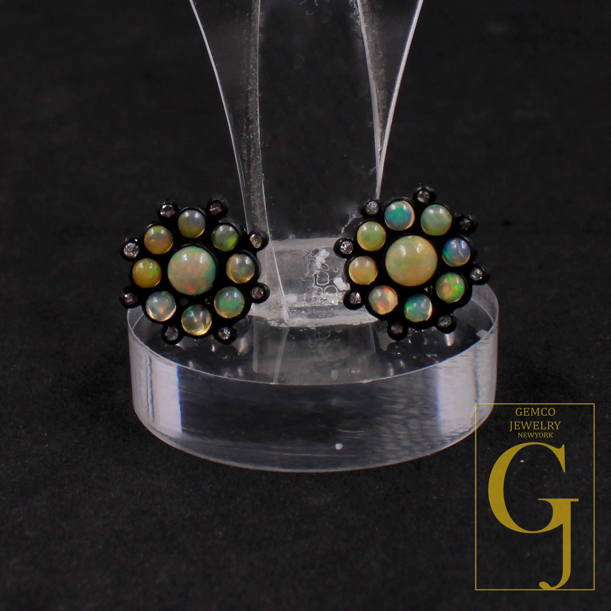 Natural Ethiopian Opal Earrings With Rosecut Pave Diamonds In 925 Sterling Silver Handmade Finish Opal Earrings Jewelry For Everyday Wear