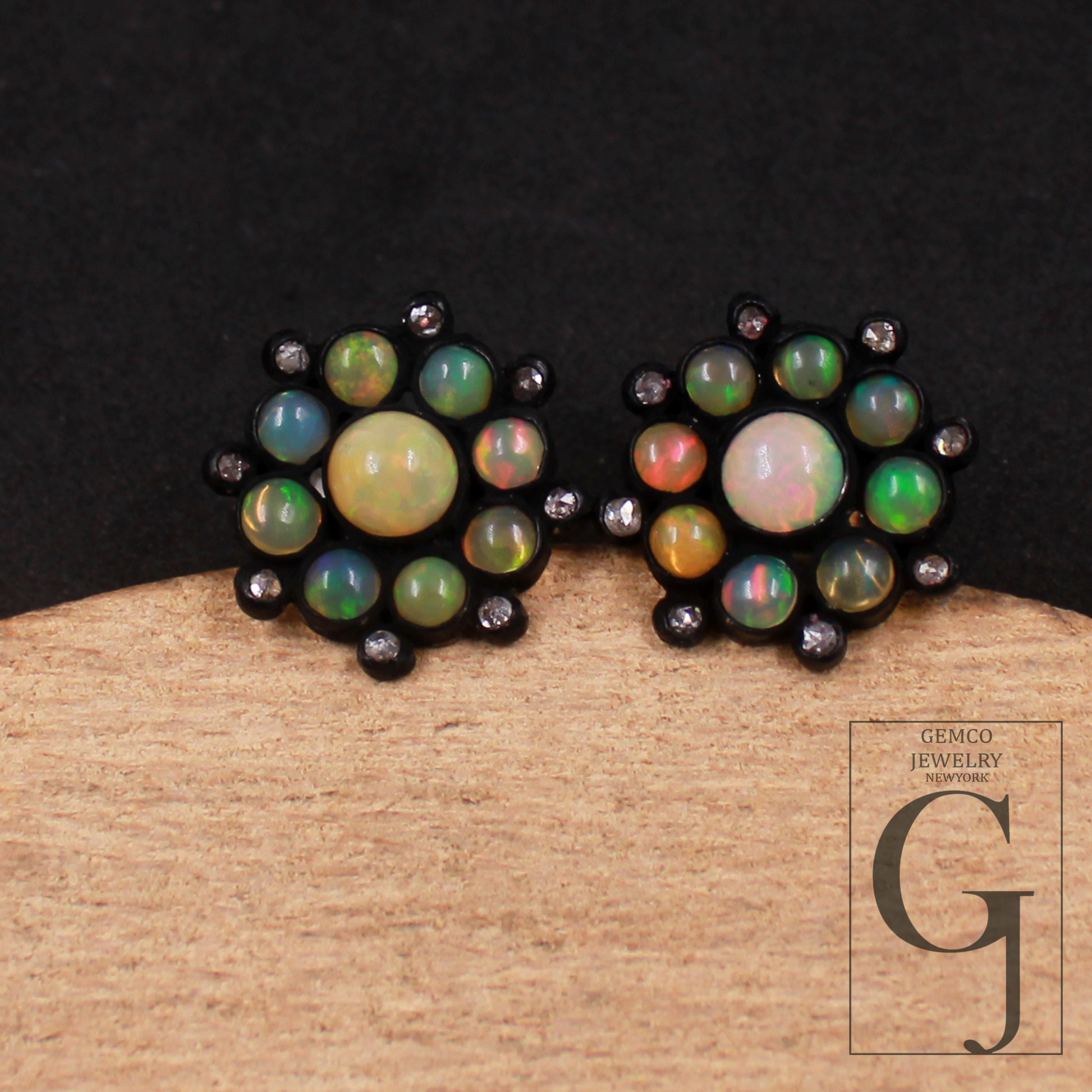 Natural Ethiopian Opal Earrings With Rosecut Pave Diamonds In 925 Sterling Silver Handmade Finish Opal Earrings Jewelry For Everyday Wear
