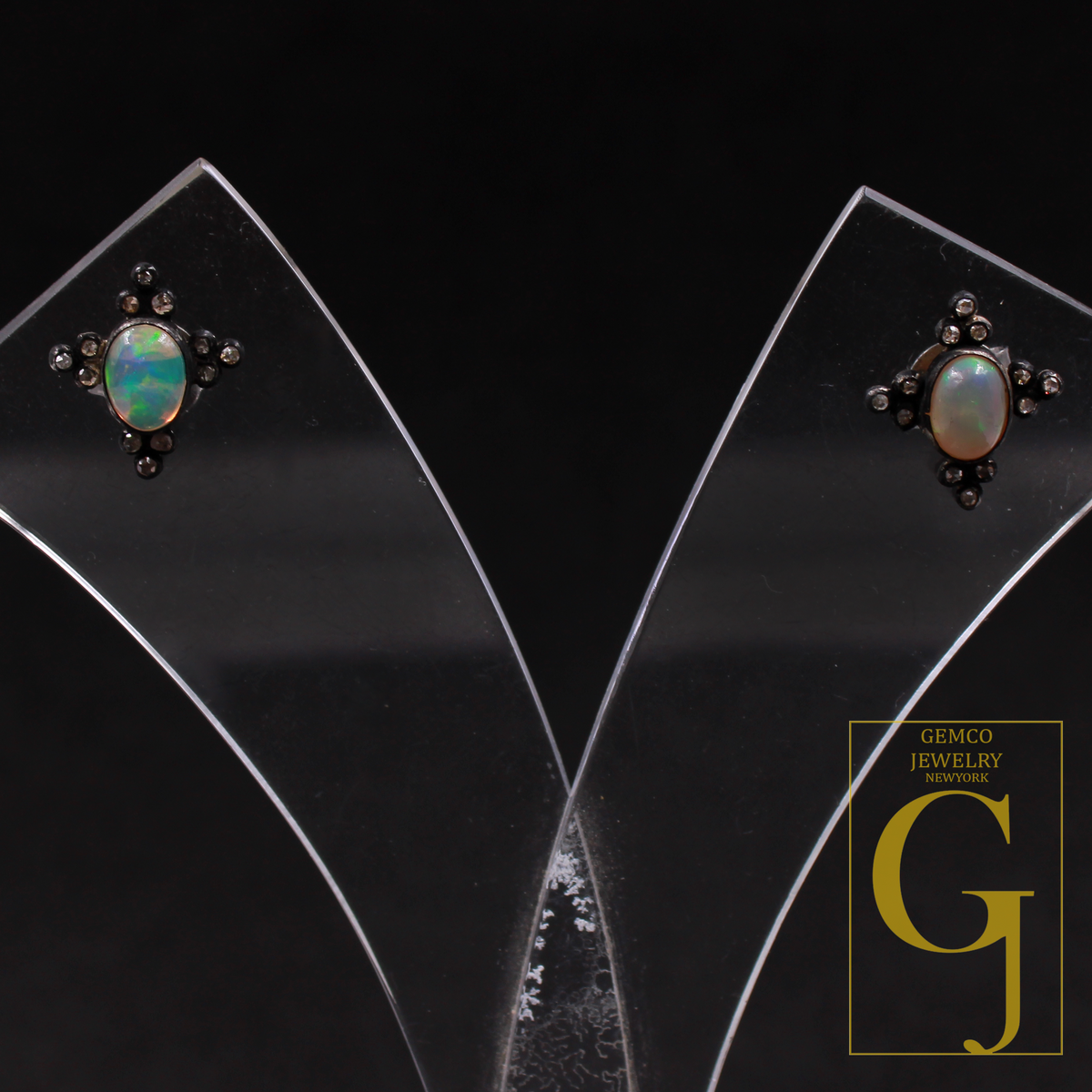 Ethiopian Opal Earrings With Rosecut Pave Diamond 925 Sterling Silver Handmade Diamond Jewelry For Everyday Wear