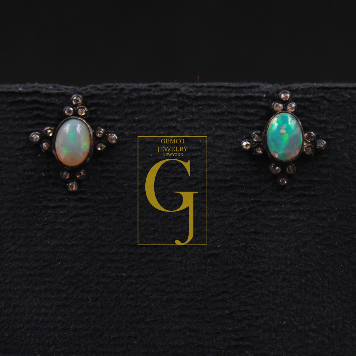 Ethiopian Opal Earrings With Rosecut Pave Diamond 925 Sterling Silver Handmade Diamond Jewelry For Everyday Wear
