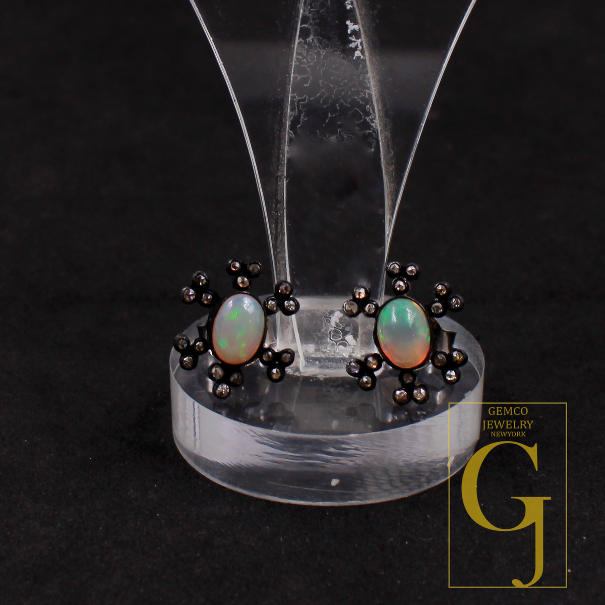Designer Ethiopian Opal Earrings With Rosecut Pave Diamond 925 Sterling Silver Handmade Diamond Jewelry For Everyday Wear