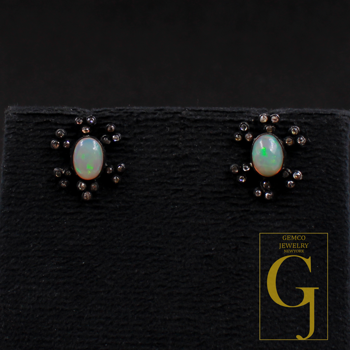 Designer Ethiopian Opal Earrings With Rosecut Pave Diamond 925 Sterling Silver Handmade Diamond Jewelry For Everyday Wear