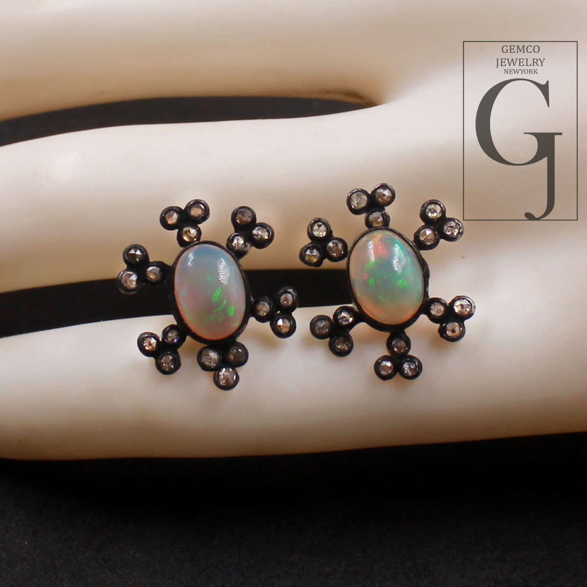 Designer Ethiopian Opal Earrings With Rosecut Pave Diamond 925 Sterling Silver Handmade Diamond Jewelry For Everyday Wear