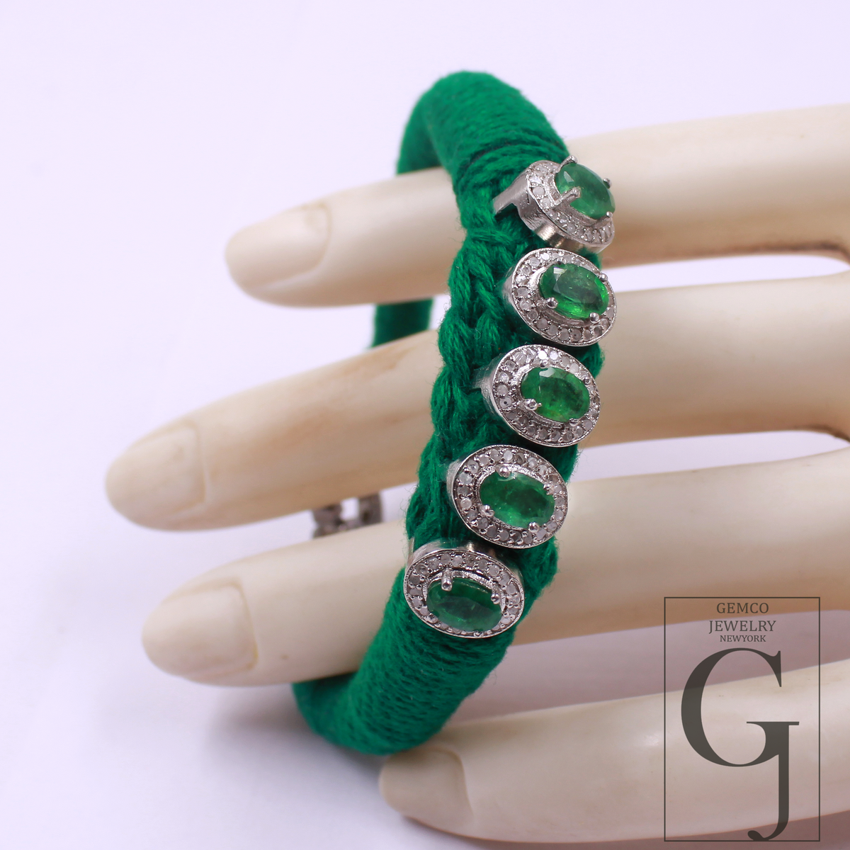Handmade Natural Emerald Thread Bracelet With Rosecut Pave Diamond In 925 Sterling Silver Beautiful Emerald Jewelry For Everyday Wear