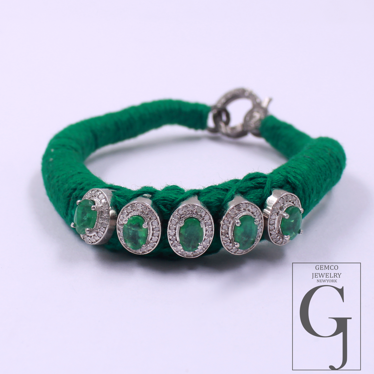 Handmade Natural Emerald Thread Bracelet With Rosecut Pave Diamond In 925 Sterling Silver Beautiful Emerald Jewelry For Everyday Wear