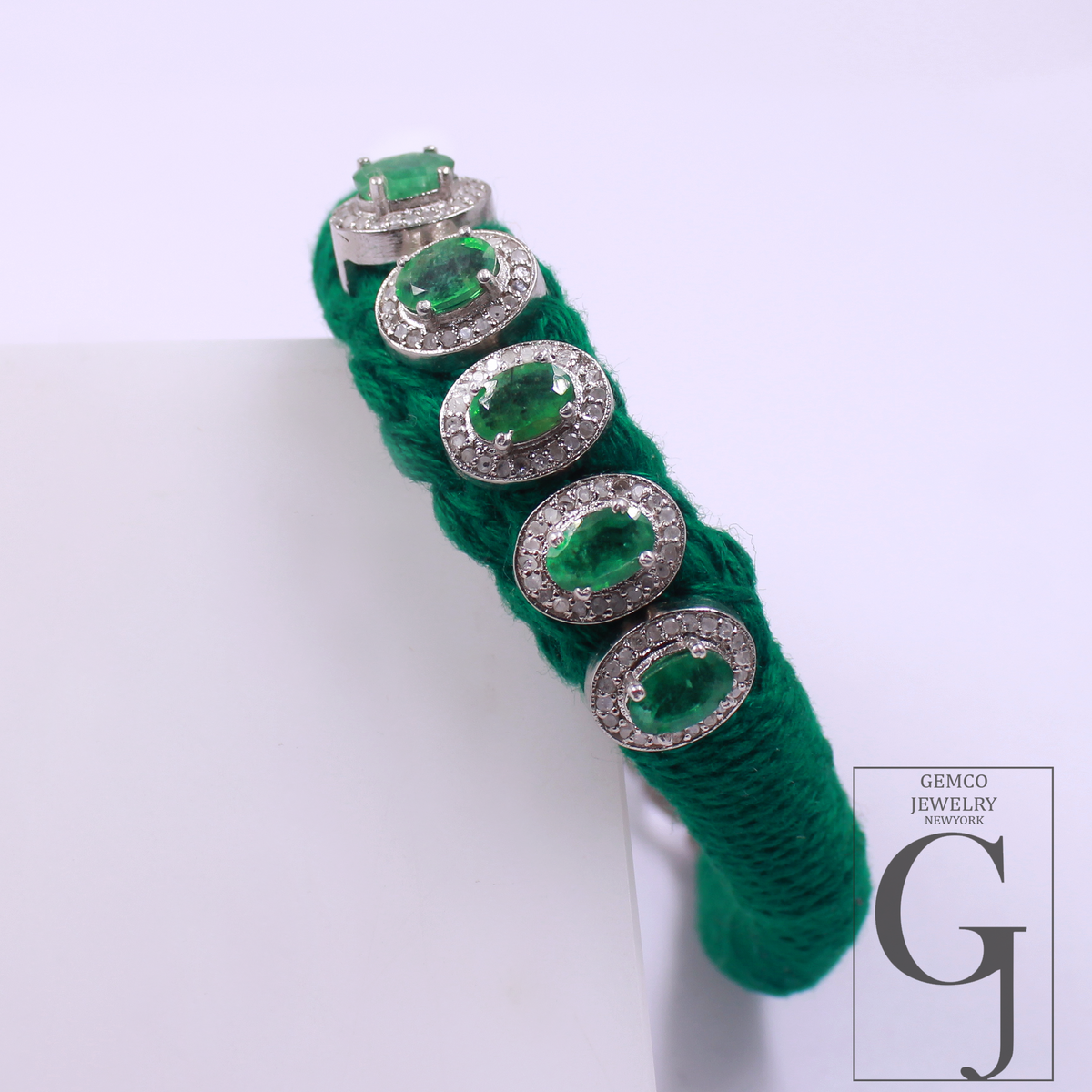 Handmade Natural Emerald Thread Bracelet With Rosecut Pave Diamond In 925 Sterling Silver Beautiful Emerald Jewelry For Everyday Wear