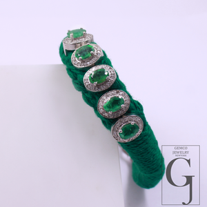 Handmade Natural Emerald Thread Bracelet With Rosecut Pave Diamond In 925 Sterling Silver Beautiful Emerald Jewelry For Everyday Wear
