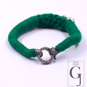 Handmade Natural Emerald Thread Bracelet With Rosecut Pave Diamond In 925 Sterling Silver Beautiful Emerald Jewelry For Everyday Wear