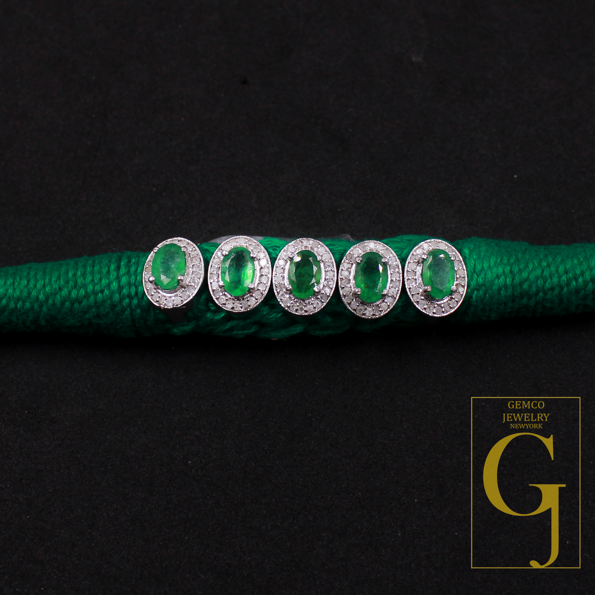 Handmade Natural Emerald Thread Bracelet With Rosecut Pave Diamond In 925 Sterling Silver Beautiful Emerald Jewelry For Everyday Wear