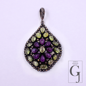 Designer Peridot & Amethyst Pendant With Rosecut Pave Diamond Made In 925 Sterling Silver Natural Diamond Jewelry Gift For Her
