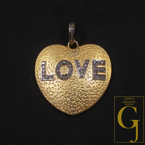 Designer Love Pendant With Rosecut Pave Diamond Made In 925 Sterling Silver Beautiful Heart Shape Pendant Jewelry