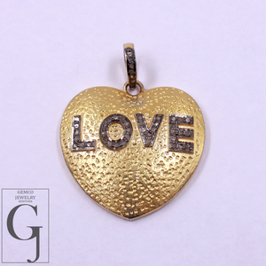 Designer Love Pendant With Rosecut Pave Diamond Made In 925 Sterling Silver Beautiful Heart Shape Pendant Jewelry