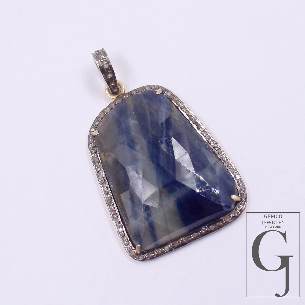 Natural Blue Sapphire Pendant With Pave Diamonds Made In 925 Sterling Silver Handmade Finish Diamond Jewelry Gift For Her