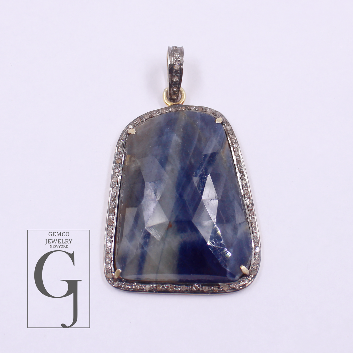 Natural Blue Sapphire Pendant With Pave Diamonds Made In 925 Sterling Silver Handmade Finish Diamond Jewelry Gift For Her
