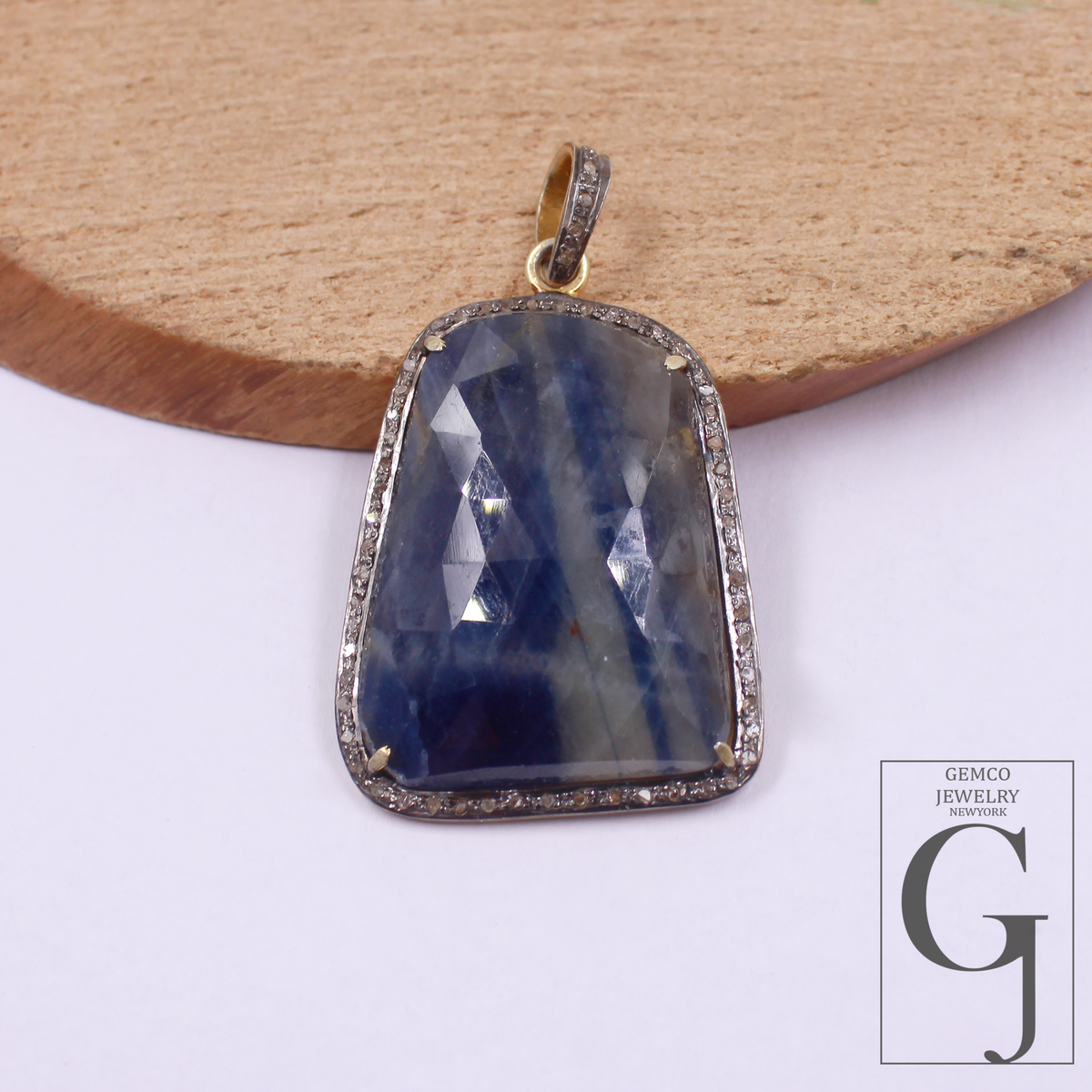 Natural Blue Sapphire Pendant With Pave Diamonds Made In 925 Sterling Silver Handmade Finish Diamond Jewelry Gift For Her