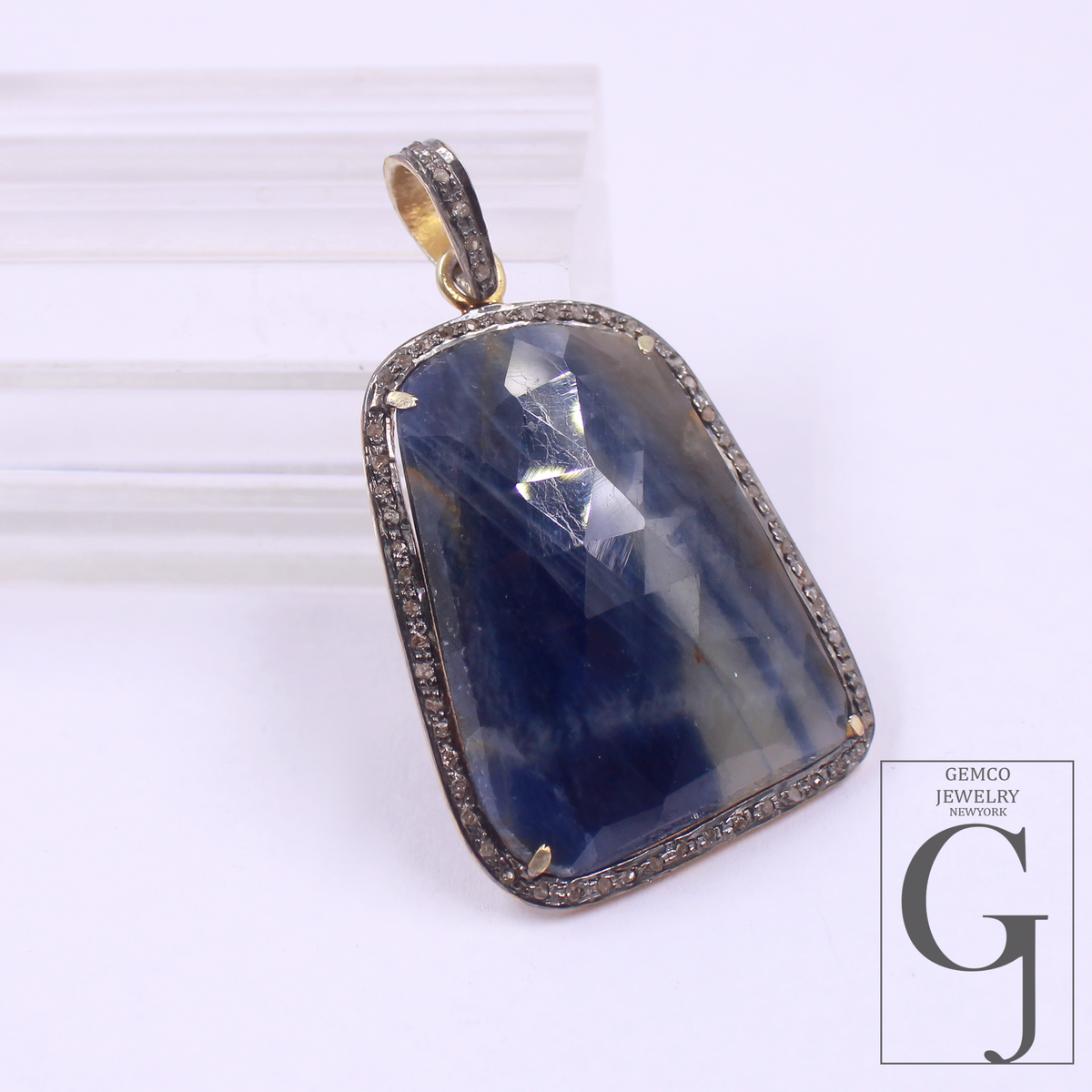 Natural Blue Sapphire Pendant With Pave Diamonds Made In 925 Sterling Silver Handmade Finish Diamond Jewelry Gift For Her