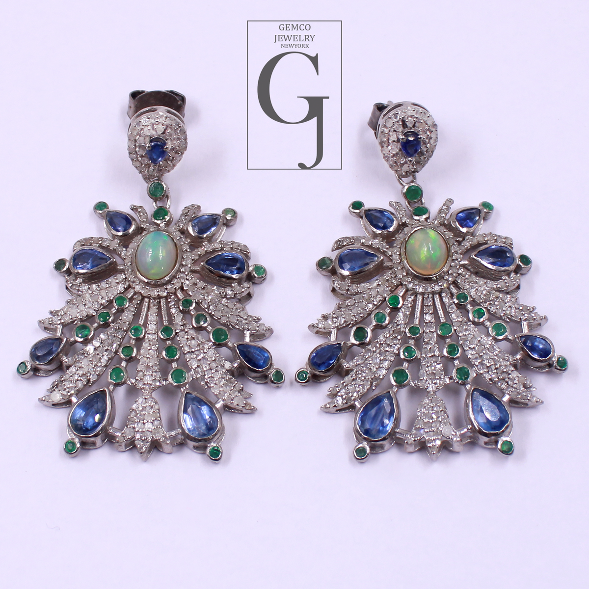 Designer Multi Stone Earrings With Rosecut Pave Diamond Made In 925 Sterling Silver Handmade Finish Diamond Jewelry