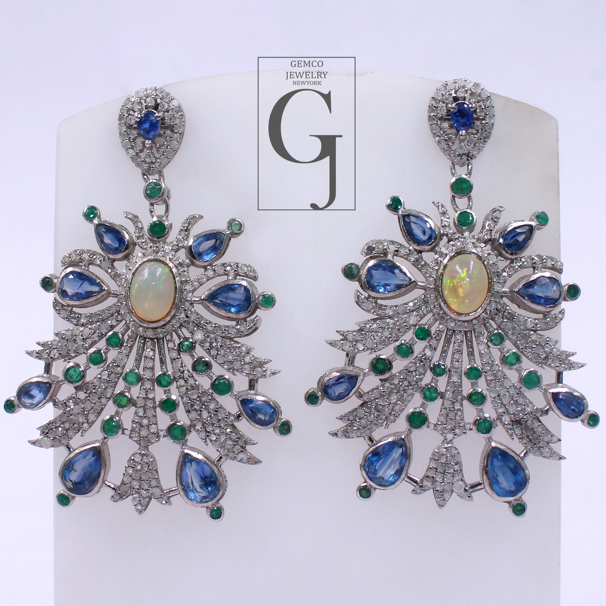 Designer Multi Stone Earrings With Rosecut Pave Diamond Made In 925 Sterling Silver Handmade Finish Diamond Jewelry