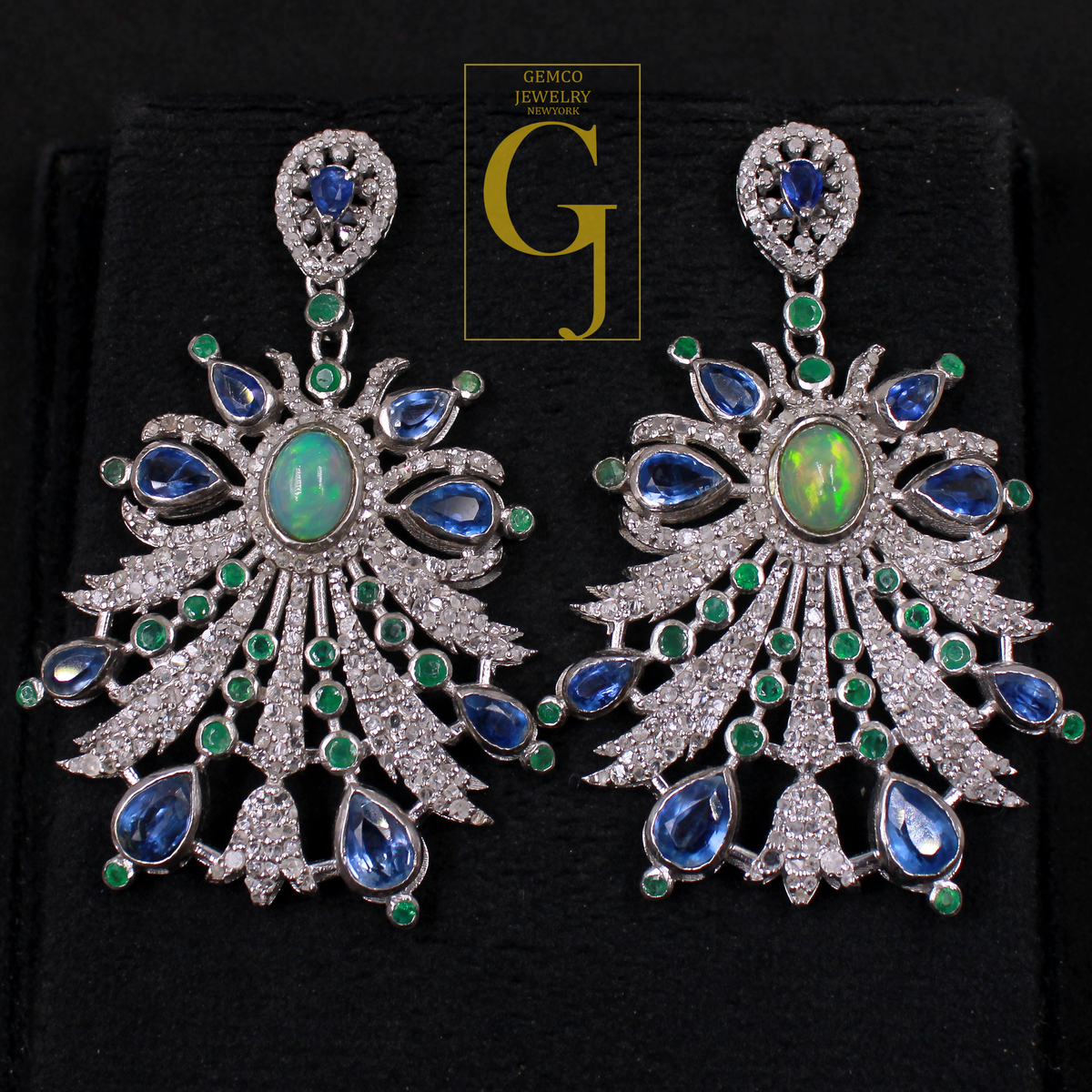 Designer Multi Stone Earrings With Rosecut Pave Diamond Made In 925 Sterling Silver Handmade Finish Diamond Jewelry