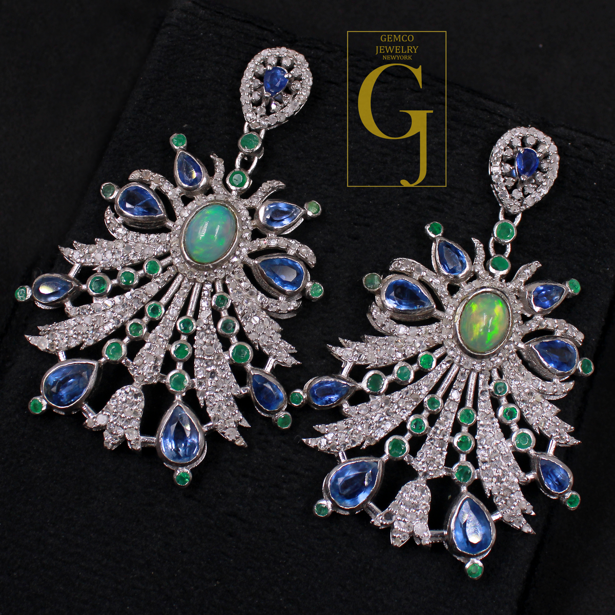 Designer Multi Stone Earrings With Rosecut Pave Diamond Made In 925 Sterling Silver Handmade Finish Diamond Jewelry