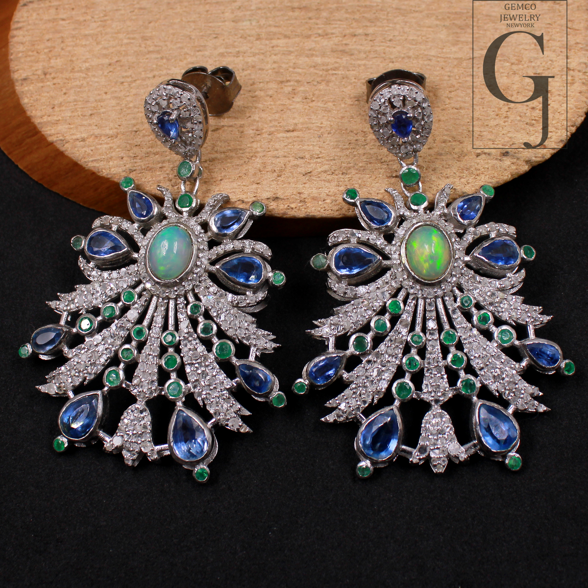 Designer Multi Stone Earrings With Rosecut Pave Diamond Made In 925 Sterling Silver Handmade Finish Diamond Jewelry