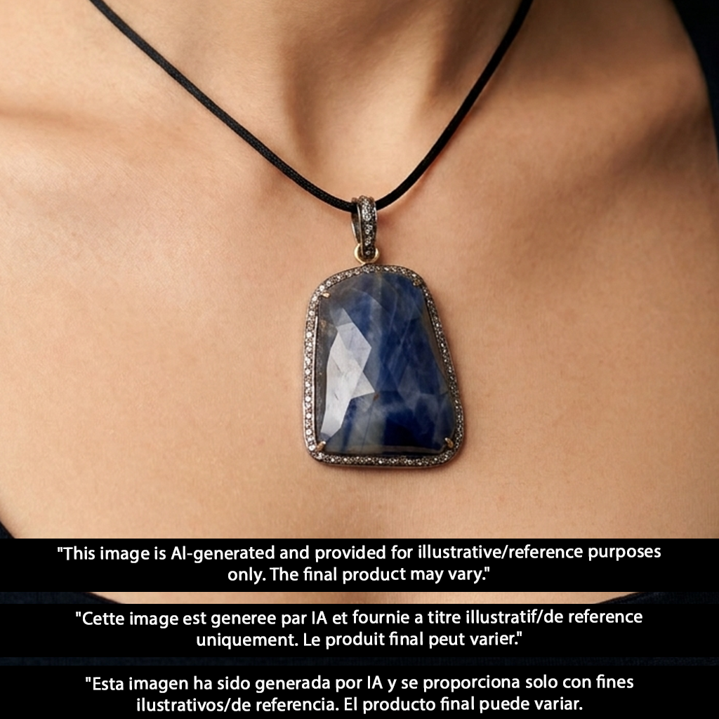 Natural Blue Sapphire Pendant With Pave Diamonds Made In 925 Sterling Silver Handmade Finish Diamond Jewelry Gift For Her