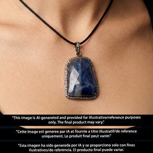Natural Blue Sapphire Pendant With Pave Diamonds Made In 925 Sterling Silver Handmade Finish Diamond Jewelry Gift For Her