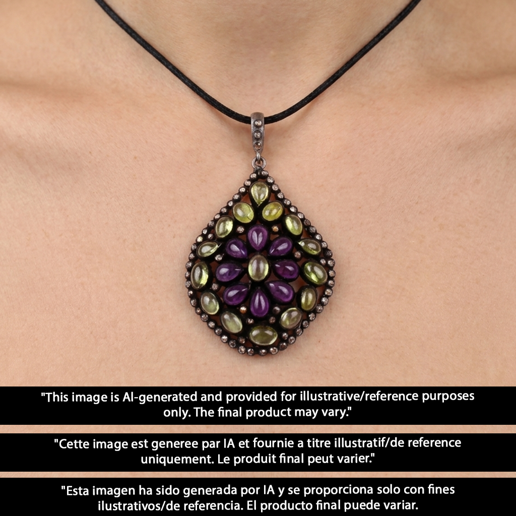 Designer Peridot & Amethyst Pendant With Rosecut Pave Diamond Made In 925 Sterling Silver Natural Diamond Jewelry Gift For Her