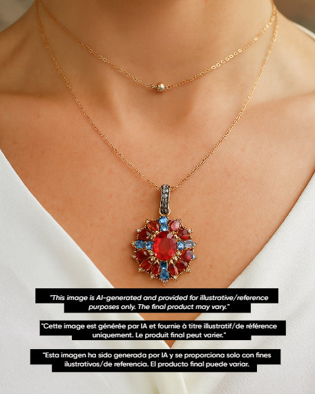 Natural Ruby And Kyanite Pendant With Pave Diamonds – Gold-Plated 925 Silver Handmade Jewelry