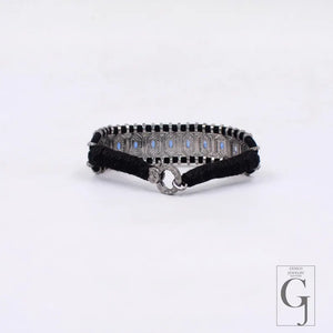 Natural Blue Kyanite Diamond Bangle Bracelet Sterling Silver Macrame