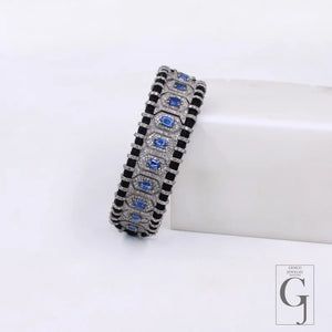 Natural Blue Kyanite Diamond Bangle Bracelet Sterling Silver Macrame