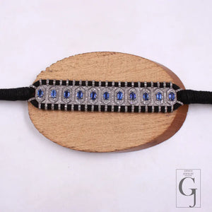 Natural Blue Kyanite Diamond Bangle Bracelet Sterling Silver Macrame